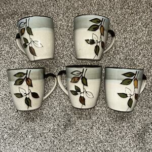 5 Pfaltzgraff Rustic Leaves 12 Ounce Coffee Cups Replacement Stoneware Mugs